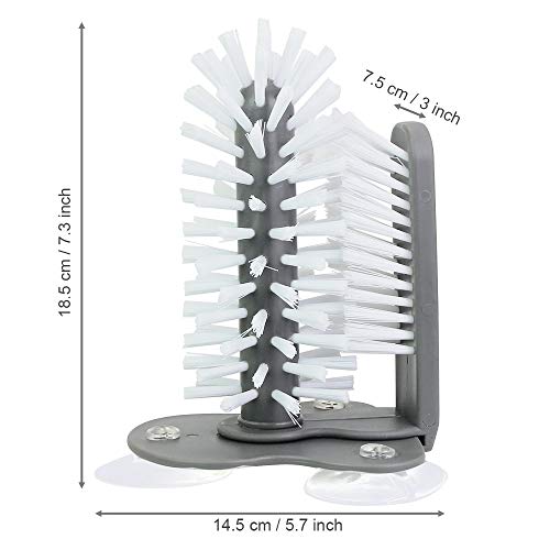 KBNIAN Cepillo Limpieza Vidrio con Ventosas Lavavasos Manual de Pie Rotativo Desmontable Cepillo de Cerdas Doble-cara para Limpiar Vasos de Cerveza Taza Fregadero de Cocina Bar Pub Restaurante