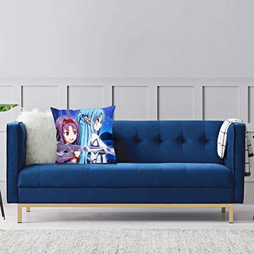 KDRW Sword Art Online Anime Funda de Almohada Cuadrada Throw Pillow Cover Funda de Almohada Decoración del hogar 20 'x 20'