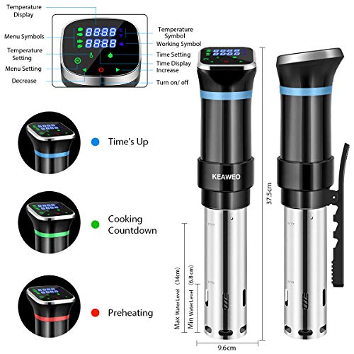 KEAWEO Sous Vide, 1100W Aparato de Cocina Precisión Cocina Baja Temperatura, Pantalla Pantalla LCD táctil, Temporizador, Cocinero Circulador, Máquina de Cocción al Vacío de Acero Inoxidable Recetario