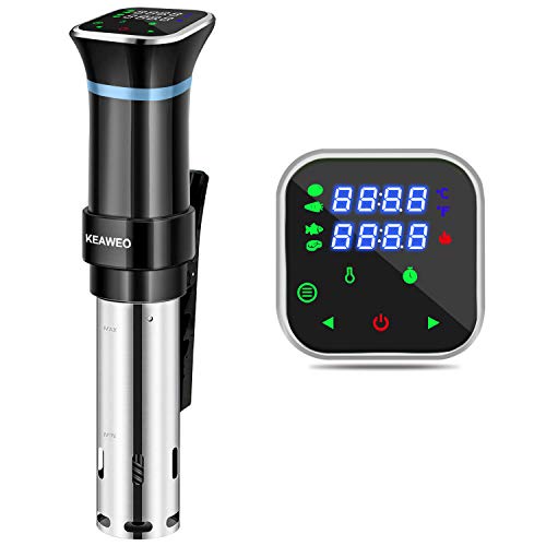 KEAWEO Sous Vide, 1100W Aparato de Cocina Precisión Cocina Baja Temperatura, Pantalla Pantalla LCD táctil, Temporizador, Cocinero Circulador, Máquina de Cocción al Vacío de Acero Inoxidable Recetario