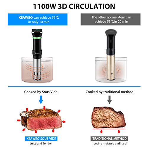 KEAWEO Sous Vide, 1100W Aparato de Cocina Precisión Cocina Baja Temperatura, Pantalla Pantalla LCD táctil, Temporizador, Cocinero Circulador, Máquina de Cocción al Vacío de Acero Inoxidable Recetario