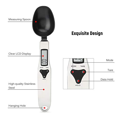 Kecheer Báscula de cuchara digital,cucharas medidoras cocina acero inoxidable,cuchara medidora digital 300g/500g, 0.1g