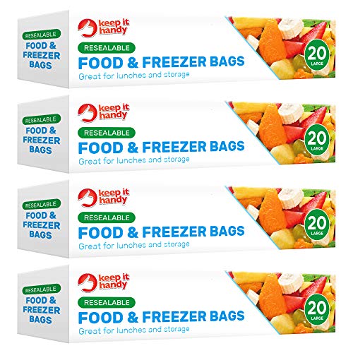 Keep It Handy - Bolsas de plástico para alimentos y congeladores, 80 unidades, grado FDA, fáciles de lavar y congelar, aptas para congelar