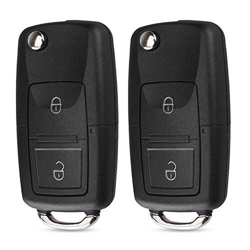 Kelay 2 botones Foliding Car Key Fob Funda Cubierta Mando a distancia Key Shell Compatible para Passat Polo Golf MK4 Bora Seat Leon Octavia Toledo Skoda (sin cuchilla, 2 piezas)