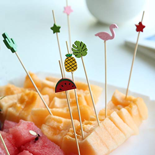 Keleily Palitos de fruta Palitos de cóctel de bambú Palillos de dientes Cake Topper Sandwich creativo Banderas de bricolaje para suministros de decoración de banquetes de boda (100 PCS,flamenco)
