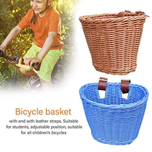 kelihood Cesta de Bicicleta Mimbre Mango Delantero Plástico Imitación Ratán Tecnología Manual Cesta de Bicicleta Tejida Artificial con cinturón (Azul