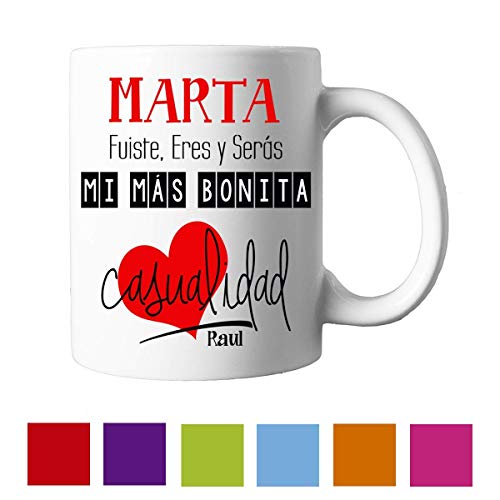 Kembilove Taza de Café Pareja – Taza de Desayuno con frase y nombre personalizado – Taza de Café y Té para Enamorados – Taza de Cerámica Impresa – Tazas de de 350 ml para San Valentin