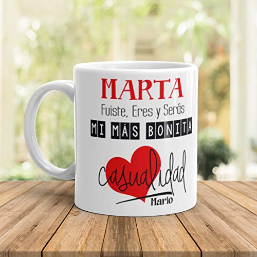 Kembilove Taza de Café Pareja – Taza de Desayuno Eres mi mas Bonita Casualidad Rojo con Nombre Personalizado – Taza de Café y Té para Enamorados – Tazas para Parejas de 350 ml San Valentín