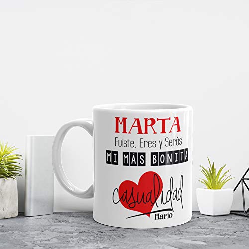 Kembilove Taza de Café Pareja – Taza de Desayuno Eres mi mas Bonita Casualidad Rojo con Nombre Personalizado – Taza de Café y Té para Enamorados – Tazas para Parejas de 350 ml San Valentín