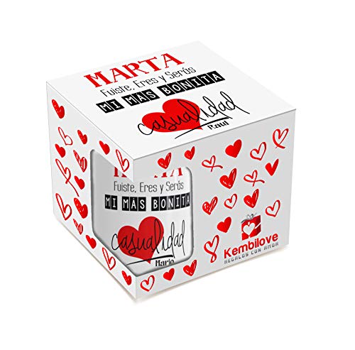 Kembilove Taza de Café Pareja – Taza de Desayuno Eres mi mas Bonita Casualidad Rojo con Nombre Personalizado – Taza de Café y Té para Enamorados – Tazas para Parejas de 350 ml San Valentín