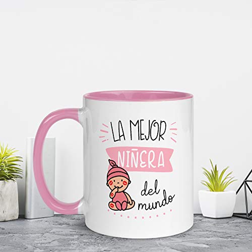 Kembilove. Tazas Desayuno Originales de Profesiones para Regalar a Trabajadores – Taza de Café de la Mejor Niñera Rosa del Mundo – Tazas con Frases Divertidas 100 Modelos de Profesiones