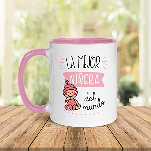 Kembilove. Tazas Desayuno Originales de Profesiones para Regalar a Trabajadores – Taza de Café de la Mejor Niñera Rosa del Mundo – Tazas con Frases Divertidas 100 Modelos de Profesiones