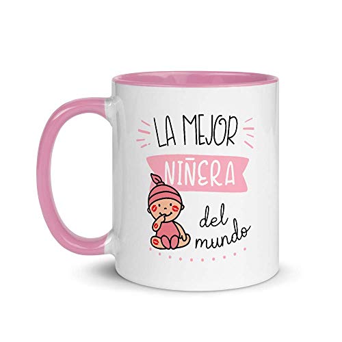 Kembilove. Tazas Desayuno Originales de Profesiones para Regalar a Trabajadores – Taza de Café de la Mejor Niñera Rosa del Mundo – Tazas con Frases Divertidas 100 Modelos de Profesiones