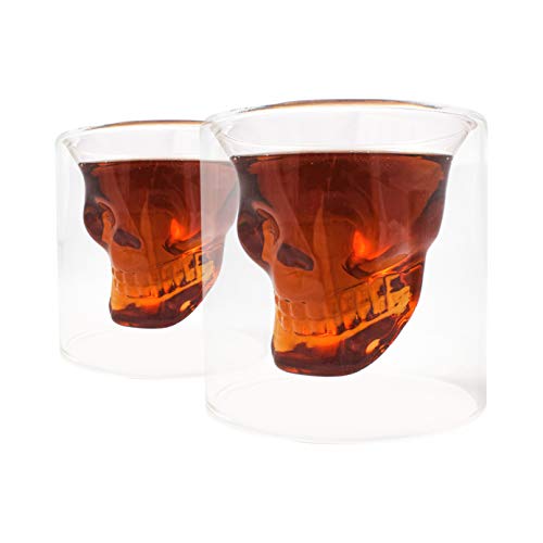 Kemes - Juego de 6 vasos de calavera de cristal con diseño de calavera, para vasos de chupito (75 ml)