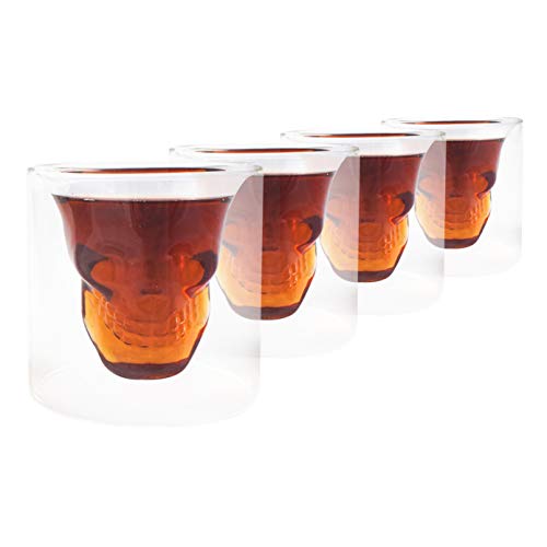 Kemes - Juego de 6 vasos de calavera de cristal con diseño de calavera, para vasos de chupito (75 ml)