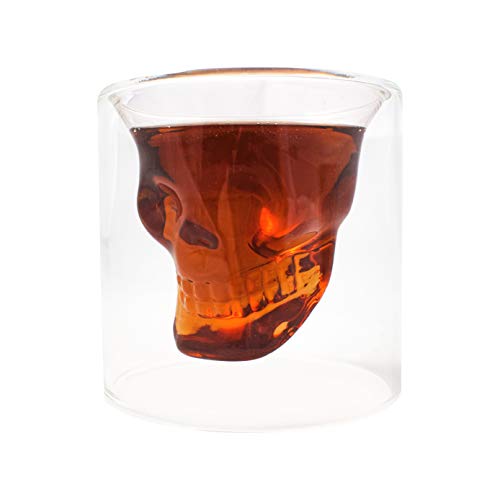 Kemes - Juego de 6 vasos de calavera de cristal con diseño de calavera, para vasos de chupito (75 ml)