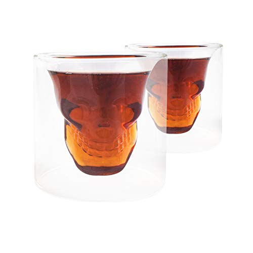 Kemes - Juego de 6 vasos de calavera de cristal con diseño de calavera, para vasos de chupito (75 ml)