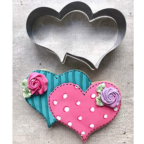 KENIAO Cortador de galletas de doble corazón para boda, para cumpleaños, día de San Valentín, Día de la Madre y Baby Shower – 4,9 x 3,1 pulgadas – Acero inoxidable