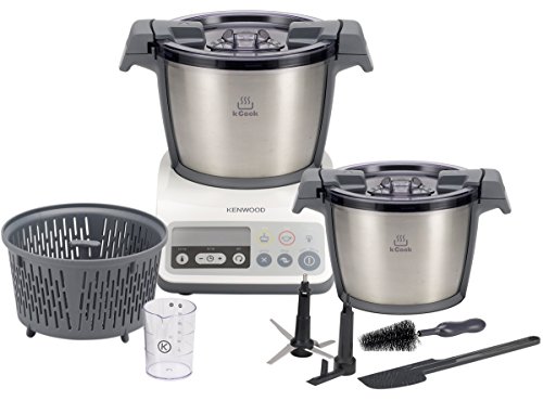 Kenwood kCook Robot de cocina, diseño compacto, hasta 4 comensales, bol de 1.5 L, más de 200 recetas en su app, 800 W, Acero Inoxidable, 3 Velocidades, Gris y Blanco