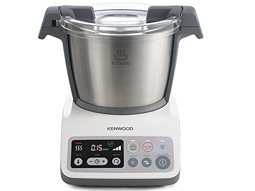 Kenwood kCook Robot de cocina, diseño compacto, hasta 4 comensales, bol de 1.5 L, más de 200 recetas en su app, 800 W, Acero Inoxidable, 3 Velocidades, Gris y Blanco