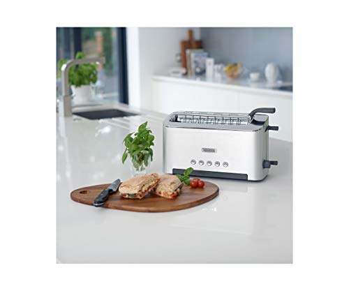 Kenwood Persona TTM610 - Tostadora con una abertura larga para 2 tostadas o una grande, rejilla extraible cómoda, varios programas, 1080 W, color plata