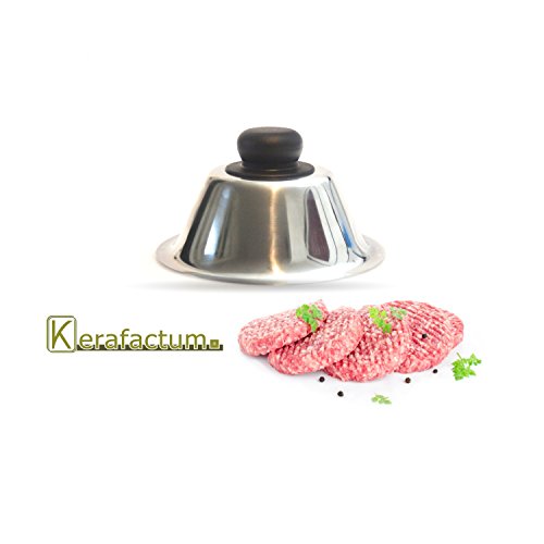 Kerafactum® – Burger Cloche Campana para Hamburger Cheeseburger Carne cubierta pattys barbacoas – Cubrir y queso Funde Lassen – Acero inoxidable con pomo Mango Negro