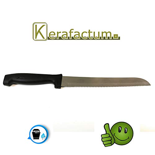 Kerafactum Cuchillo de Pan superafilado con Filo Ondulado, Sierra de Pan, Sierra de Sierra, Sierra Dentada, Cuchilla de Ondas, Cuchilla Bread de más de 30 cm de Longitud con Mango Negro