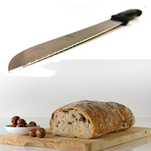 Kerafactum Cuchillo de Pan superafilado con Filo Ondulado, Sierra de Pan, Sierra de Sierra, Sierra Dentada, Cuchilla de Ondas, Cuchilla Bread de más de 30 cm de Longitud con Mango Negro