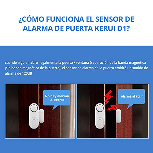 KERUI D1 Sensor de Alarma de Puerta y Ventana para el Hogar con Alarma Antirrobo, Cambio de Timbre, 120 dB, 4 Modos Inteligentes para el Casa, Cuarto para Bebés, Garaje, Oficina de Negocios (2PCS)