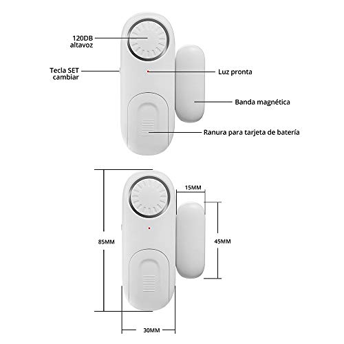 KERUI D1 Sensor de Alarma de Puerta y Ventana para el Hogar con Alarma Antirrobo, Cambio de Timbre, 120 dB, 4 Modos Inteligentes para el Casa, Cuarto para Bebés, Garaje, Oficina de Negocios (2PCS)