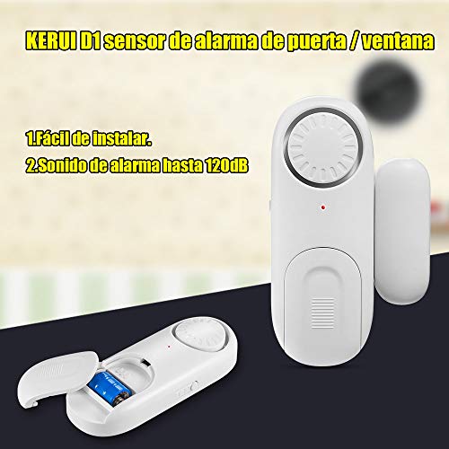 KERUI D1 Sensor de Alarma de Puerta y Ventana para el Hogar con Alarma Antirrobo, Cambio de Timbre, 120 dB, 4 Modos Inteligentes para el Casa, Cuarto para Bebés, Garaje, Oficina de Negocios (2PCS)