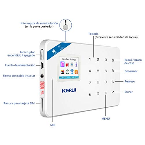 KERUI W18 Sistema de Alarma Inalámbrico 2.4G WiFi/gsm para el Hogar, Kits de Sistema de Alarma Antirrobo DIY con Control de Marcado Automático por SMS y App (iOS/Android), Fácil de Instalar