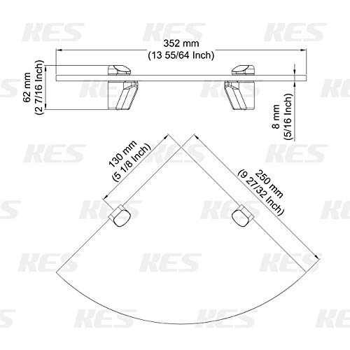 KES Estante de Vidrio Esquina, Estantería Flotante de Pared de Cristal Vidrio Templado 8mm, Pulido Cromo, BGS3102