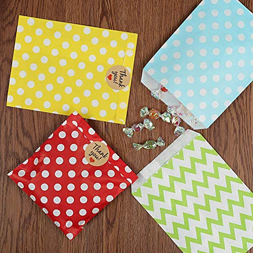 Kesote 100 Bolsas de Papel para Caramelos Bolsas de Papel para Regalos de 4 Diferentes Patrones, Olas, Punto y Rayas diagonales (Colores aleatorios)