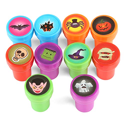 Kesote Conjunto de Sellos para Niños en Estilo de Halloween Sellos Plásticos Multicolores Auto Entintado Perfecto para Bricolaje (Juego de 10 Piezas)