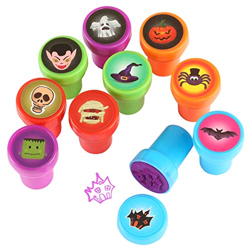 Kesote Conjunto de Sellos para Niños en Estilo de Halloween Sellos Plásticos Multicolores Auto Entintado Perfecto para Bricolaje (Juego de 10 Piezas)