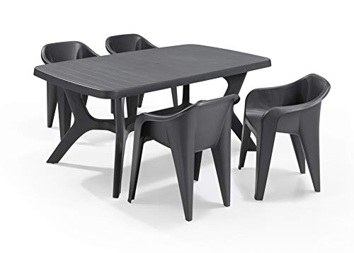 Keter Baltimore - Mesa de comedor exterior de hasta 6 plazas, Color grafito