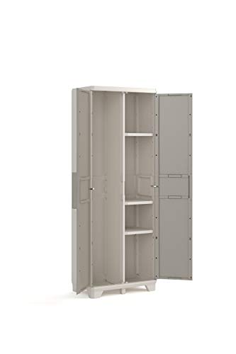 Keter Wood Grain - Armario alto, 182 x 68 x 39 cm, color beige con puertas textura madera