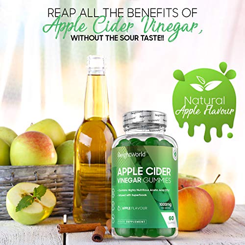 Keto Gominolas Vinagre De Manzana, 1000mg 60 Gominolas Vegana - Suplemento Detox Natural con Ácido Acético y Vitamina B, Para Perder Peso y Acelerador Metabolismo Natural, Sabor Manzana Natural