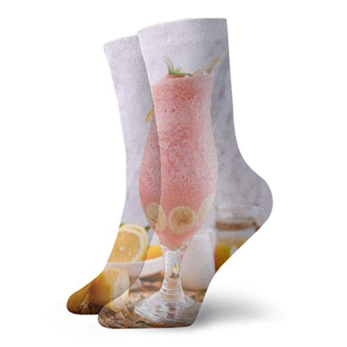 Kevin-Shop Smoothie de Fresa Calcetines de compresión de plátano Calcetines de Equipo, Calcetines Finos Tobillo Corto para Exteriores, Absorción de Humedad atlética