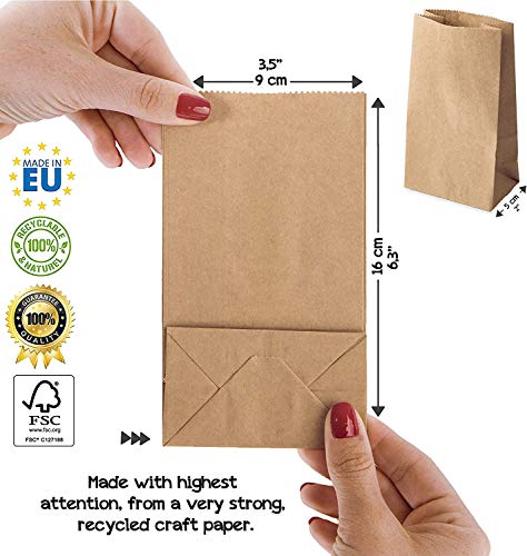 kgpack 100 x Bolsas de Papel Kraft DIY 9 x 16 x 5 cm | Bolsas de Papel Kraft para niños | Calendario de adviento | Bolsa de Regalo de Fondo Plano | Bolsa de Papel de Alimentos, Calendario de Adviento