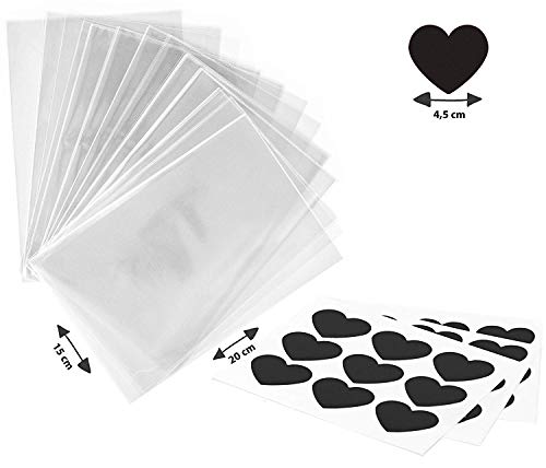 kgpack 100x Bolsas de plástico de celofán Transparente con Pegatinas Corazón 15 x 20 cmBolsitas de Bolsas de plástico para Galletas Galletas Dulces Tortas de Dulces Magdalenas de Chocolate Piruletas