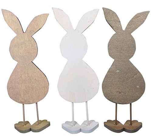 khevga Decoración de conejito de pascua figurilla de conejo de madera (Juego de 3)