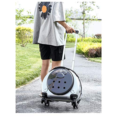 KHUY Pequeño Carrito para Perros con Rines de Primera Calidad en Los Viajes en Portador del Gato, Transportin Perro Pequeño Cochecito con Ruedas y Ampliada Vent (Color : Silver)