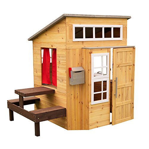 KidKraft- Casa de jardín moderna de madera para niños, incluye cocina de juego y accesorios, Color Natural (182)