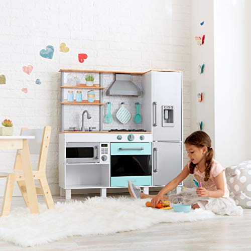 KidKraft-  Gourmet Chef Cocina de juguete de madera con máquina de hielo, Color Gris (53421)