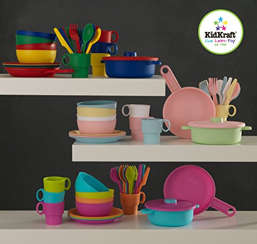 KidKraft Juego infantil de 27 utensilios de cocina en colores brillantes, juego de imitación para niños con accesorios incluidos, Multicolore (63319) , color/modelo surtido