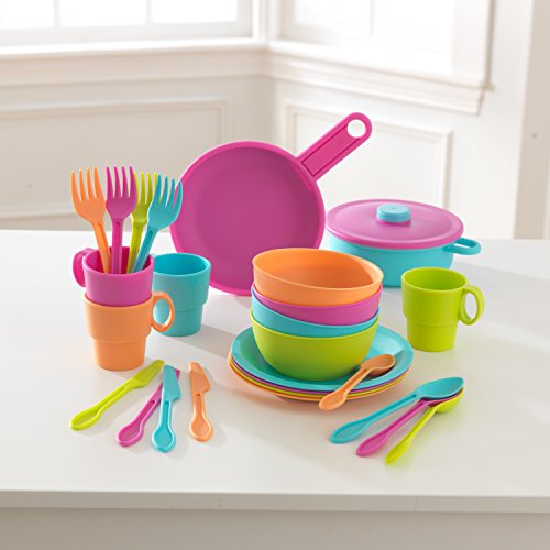 KidKraft Juego infantil de 27 utensilios de cocina en colores brillantes, juego de imitación para niños con accesorios incluidos, Multicolore (63319) , color/modelo surtido