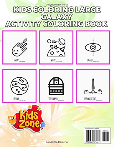 Kids Coloring Large Galaxy: Image For Little Girls 40 Picture Quiz Words Activity And Coloring Book Eclipse, Spacecapsule, Gun, Gun, Rocketstart, Moon, Ufoflying, Planet