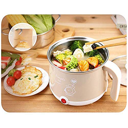 KIJHO Hot Pot eléctrica Mini, eléctrica, Fideos Cocina, Acero Inoxidable, Seguro, Estable, no tóxico, Bueno for el Dormitorio, Acampar, Viajar, Viaje de Negocios, 1.8L